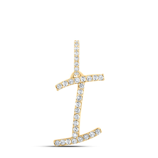 0.14 Ctw Natural Diamond Initial Letter I Pendant in 10k Yellow Gold