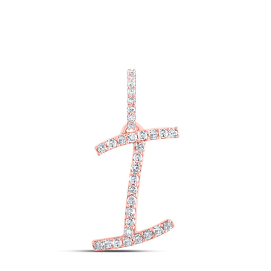 0.14 Ctw Natural Diamond Initial Letter I Pendant in 10k Rose Gold