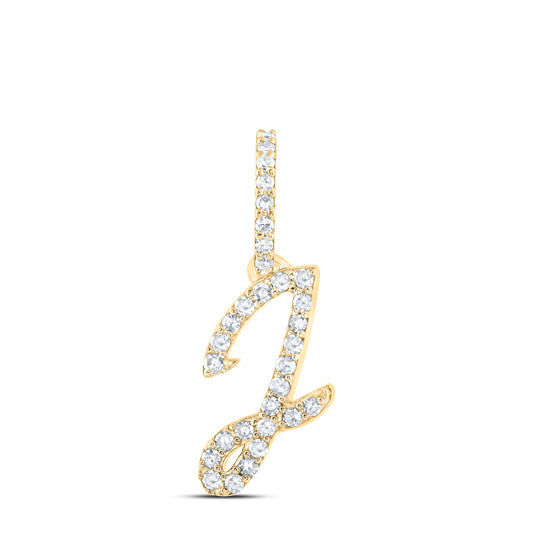 0.13 Ctw Natural Diamond Initial Letter J Pendant in 10k Yellow Gold