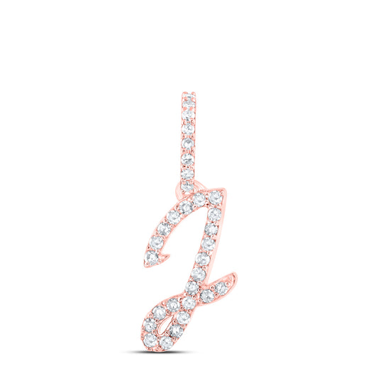 0.13 Ctw Natural Diamond Initial Letter J Pendant in 10k Rose Gold