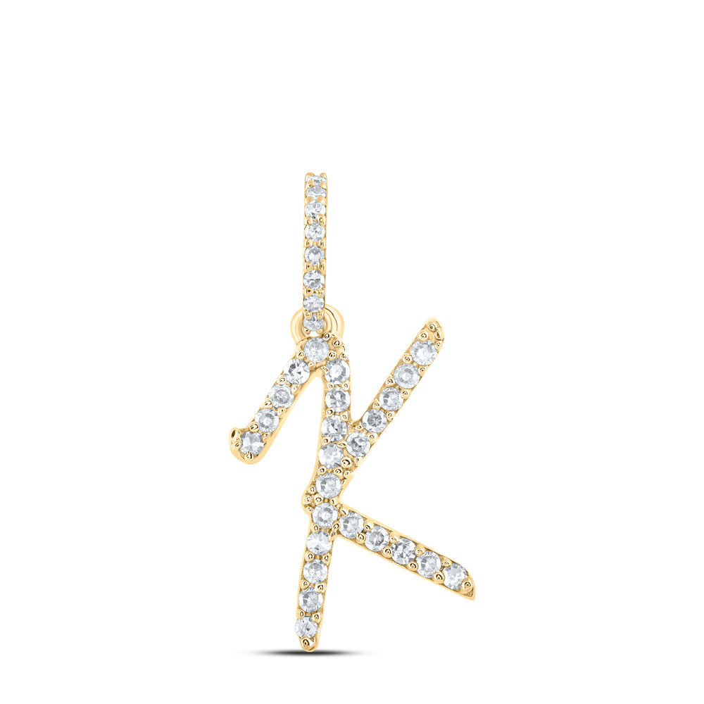 0.14 Ctw Natural Diamond Cursive Initial Letter K Pendant in 10k Yellow Gold