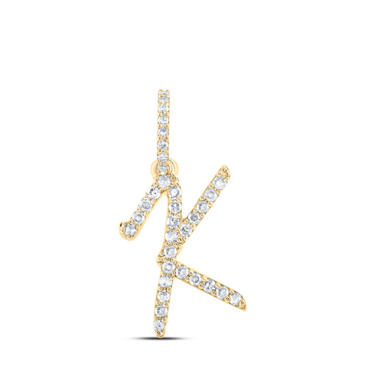 0.14 Ctw Natural Diamond Cursive Initial Letter K Pendant in 10k Yellow Gold