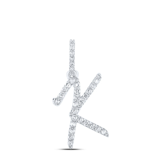 0.14 Ctw Natural Diamond Cursive Initial Letter K Pendant in 10k White Gold