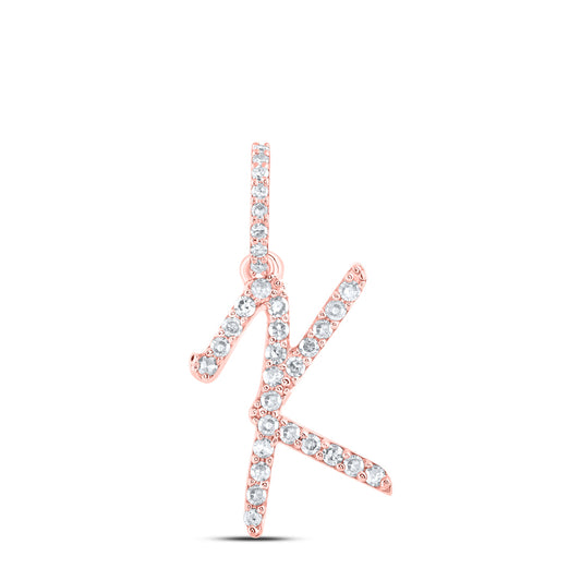 0.14 Ctw Natural Diamond Cursive Initial Letter K Pendant in 10k Rose Gold
