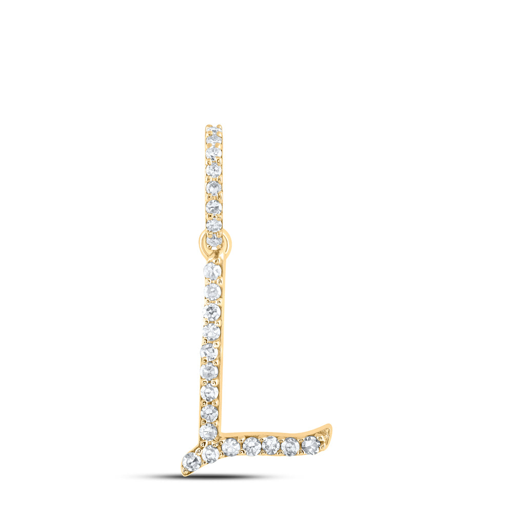 0.1 Ctw Natural Diamond Initial Letter L Pendant in 10k Yellow Gold