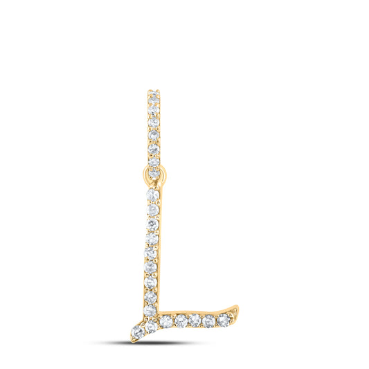 0.1 Ctw Natural Diamond Initial Letter L Pendant in 10k Yellow Gold