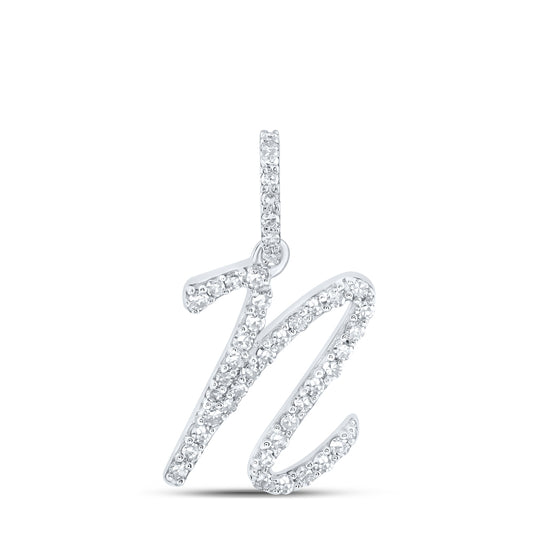 0.17 Ctw Natural Diamond Initial Letter N Pendant in 10k White Gold