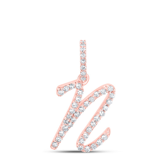 0.17 Ctw Natural Diamond Initial Letter N Pendant in 10k Rose Gold