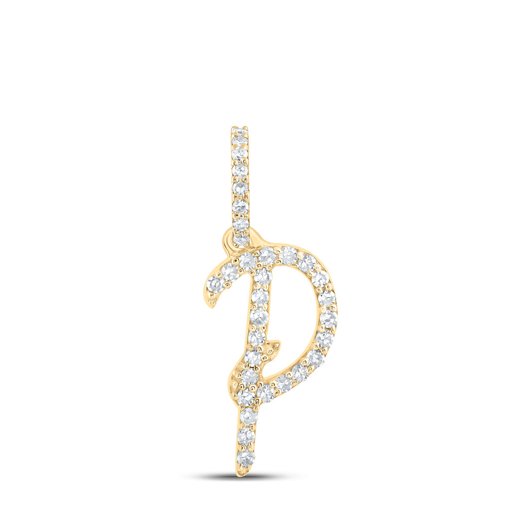 0.13 Ctw Natural Diamond Initial Letter P Pendant in 10k Yellow Gold