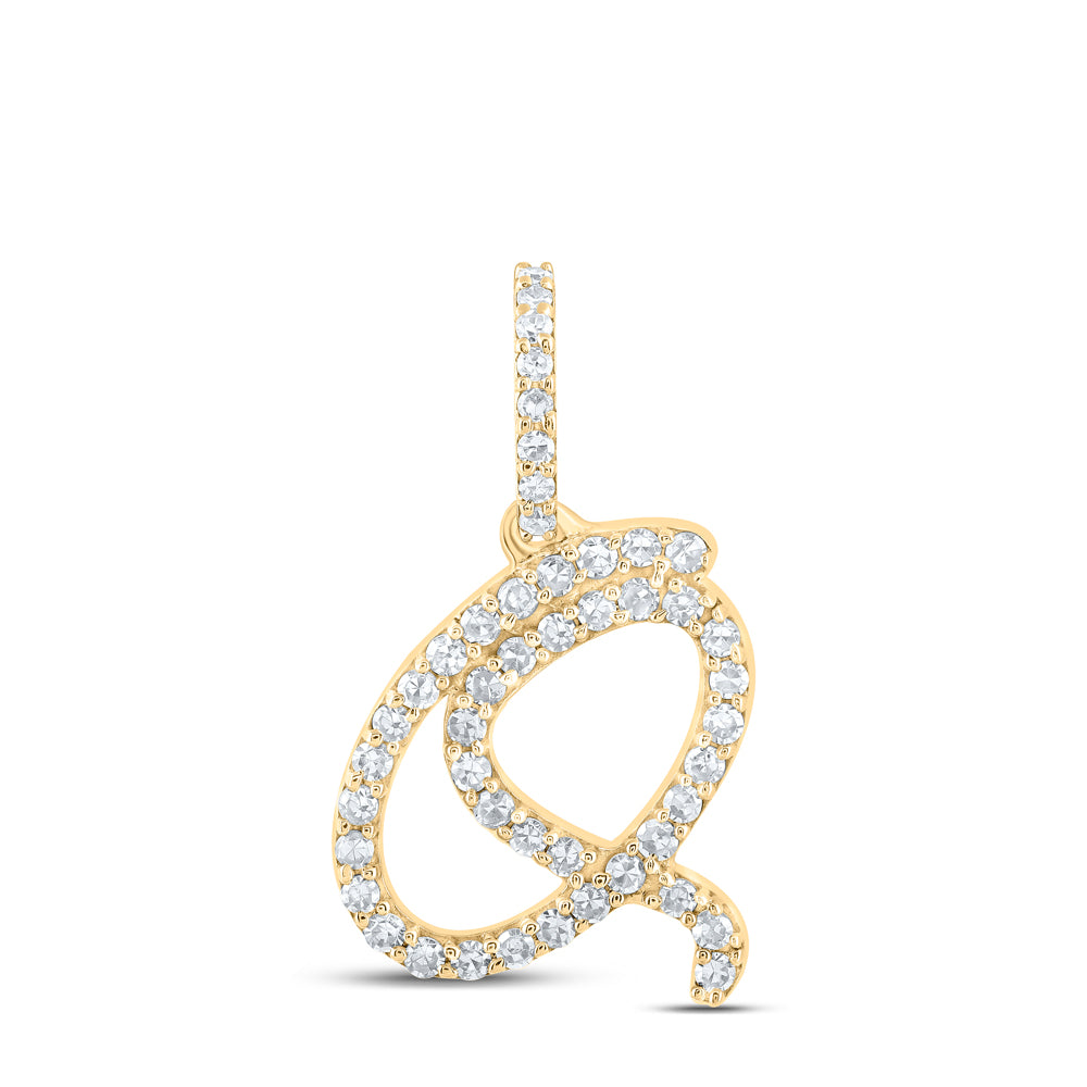 0.2 Ctw Natural Diamond Initial Letter Q Pendant in 10k Yellow Gold