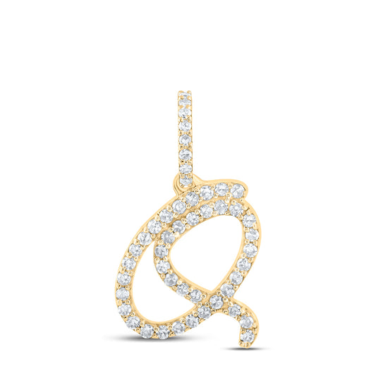 0.2 Ctw Natural Diamond Initial Letter Q Pendant in 10k Yellow Gold