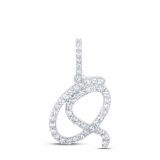 0.2 Ctw Natural Diamond Initial Letter Q Pendant in 10k White Gold