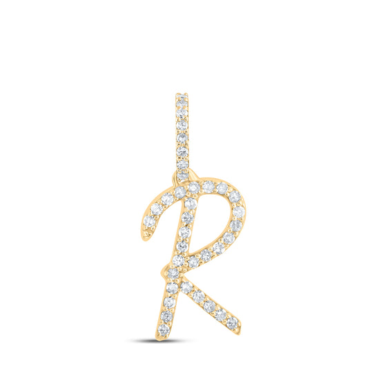 0.14 Ctw Natural Diamond Cursive Initial Letter R Pendant in 10k Yellow Gold