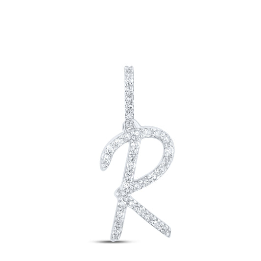 0.14 Ctw Natural Diamond Cursive Initial Letter R Pendant in 10k White Gold