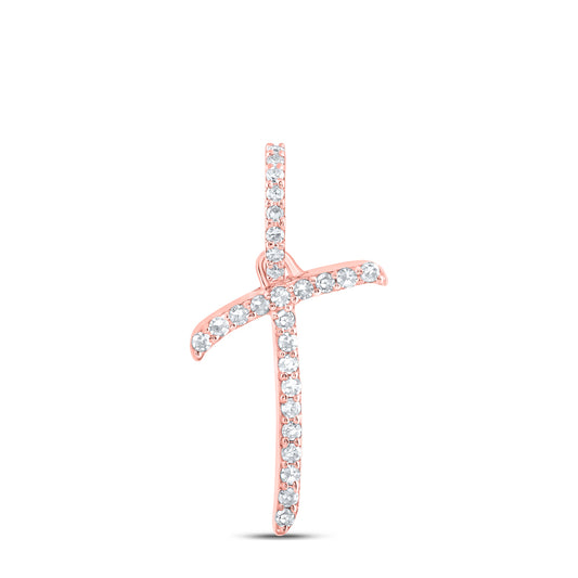 0.1 Ctw Natural Diamond Initial Letter T  Pendant in 10k Rose Gold