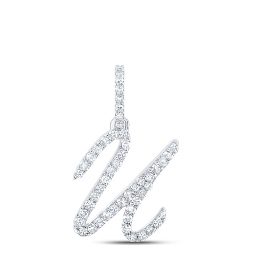 0.19 Ctw Natural Diamond Initial Letter U Pendant in 10k White Gold