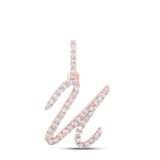 0.19 Ctw Natural Diamond Initial Letter U Pendant in 10k Rose Gold
