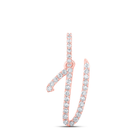 0.16 Ctw Natural Diamond Initial Letter V Pendant in 10k Rose Gold
