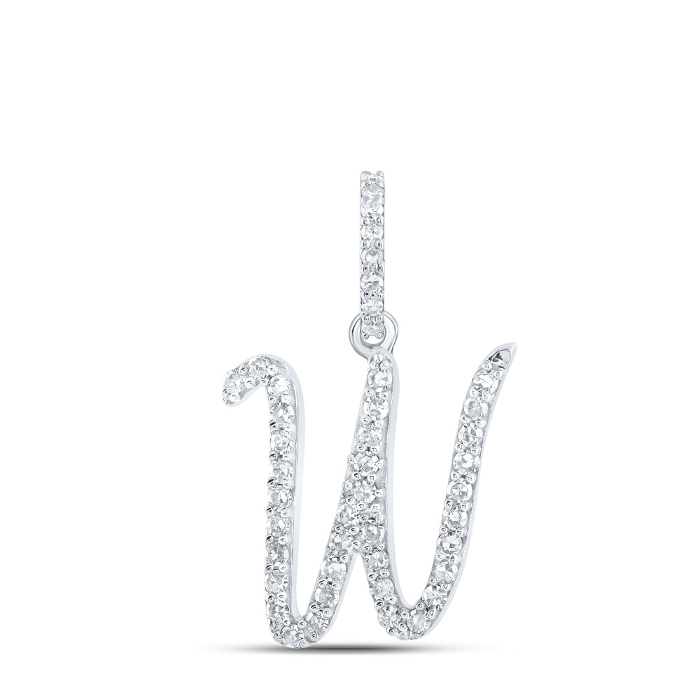 0.17 Ctw Natural Diamond Cursive Initial Letter W Pendant in 10k White Gold