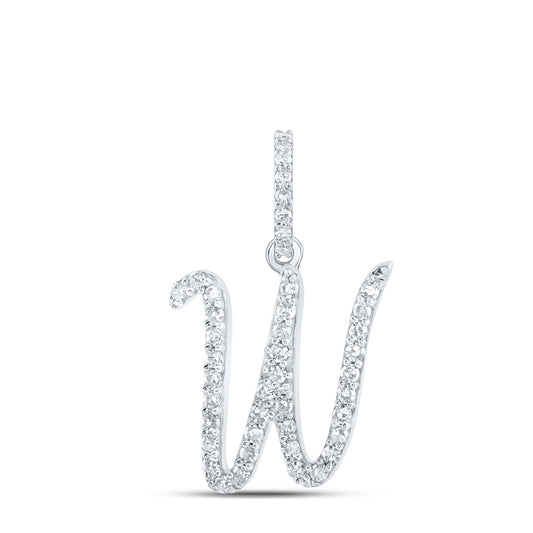 0.17 Ctw Natural Diamond Cursive Initial Letter W Pendant in 10k White Gold
