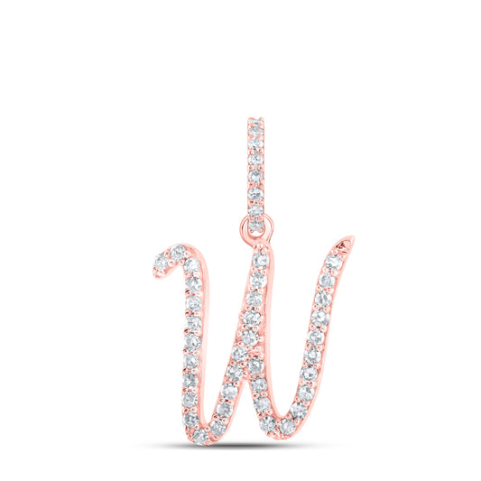 0.17 Ctw Natural Diamond Cursive Initial Letter W Pendant in 10k Rose Gold
