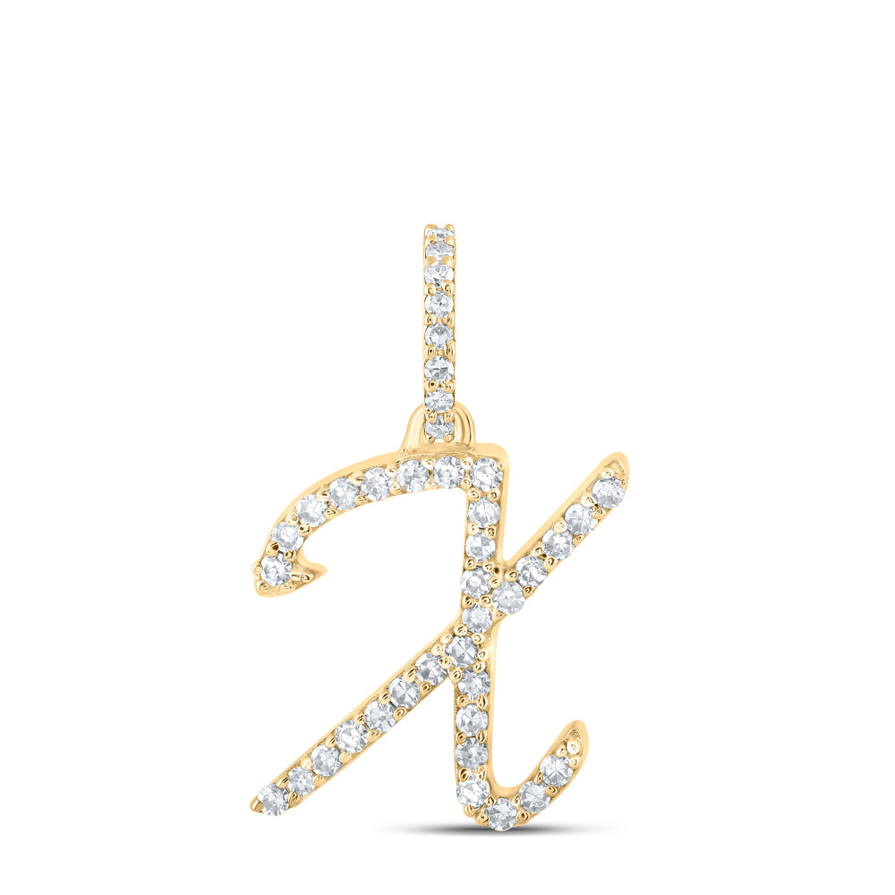 0.16 Ctw Natural Diamond Initial Letter X Pendant in 10k Yellow Gold