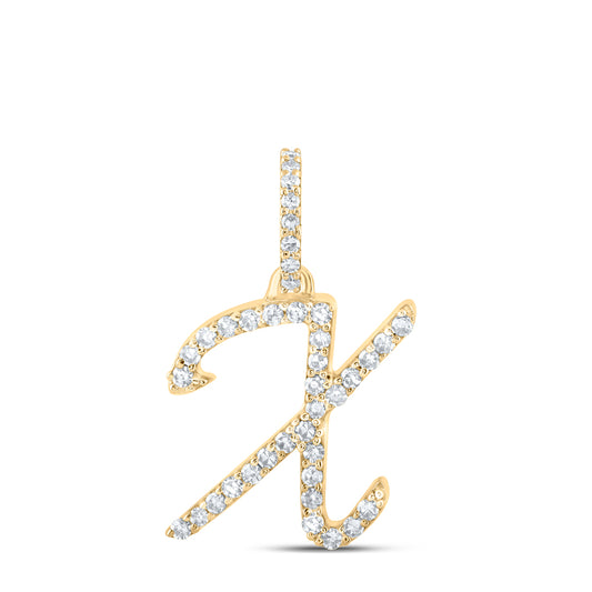 0.16 Ctw Natural Diamond Initial Letter X Pendant in 10k Yellow Gold