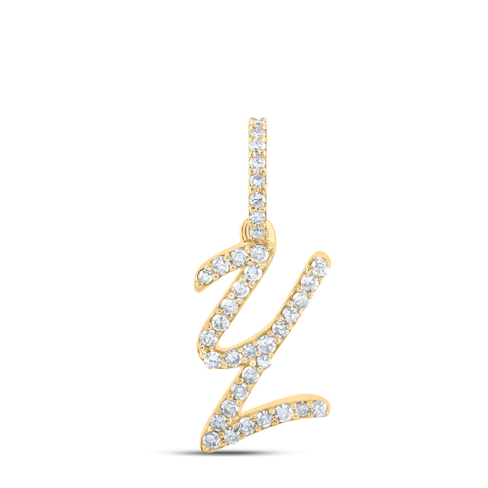 0.13 Ctw Natural Diamond Initial Letter Y Pendant in 10k Yellow Gold