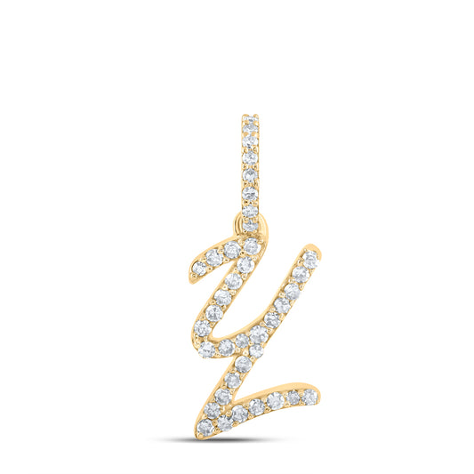 0.13 Ctw Natural Diamond Initial Letter Y Pendant in 10k Yellow Gold