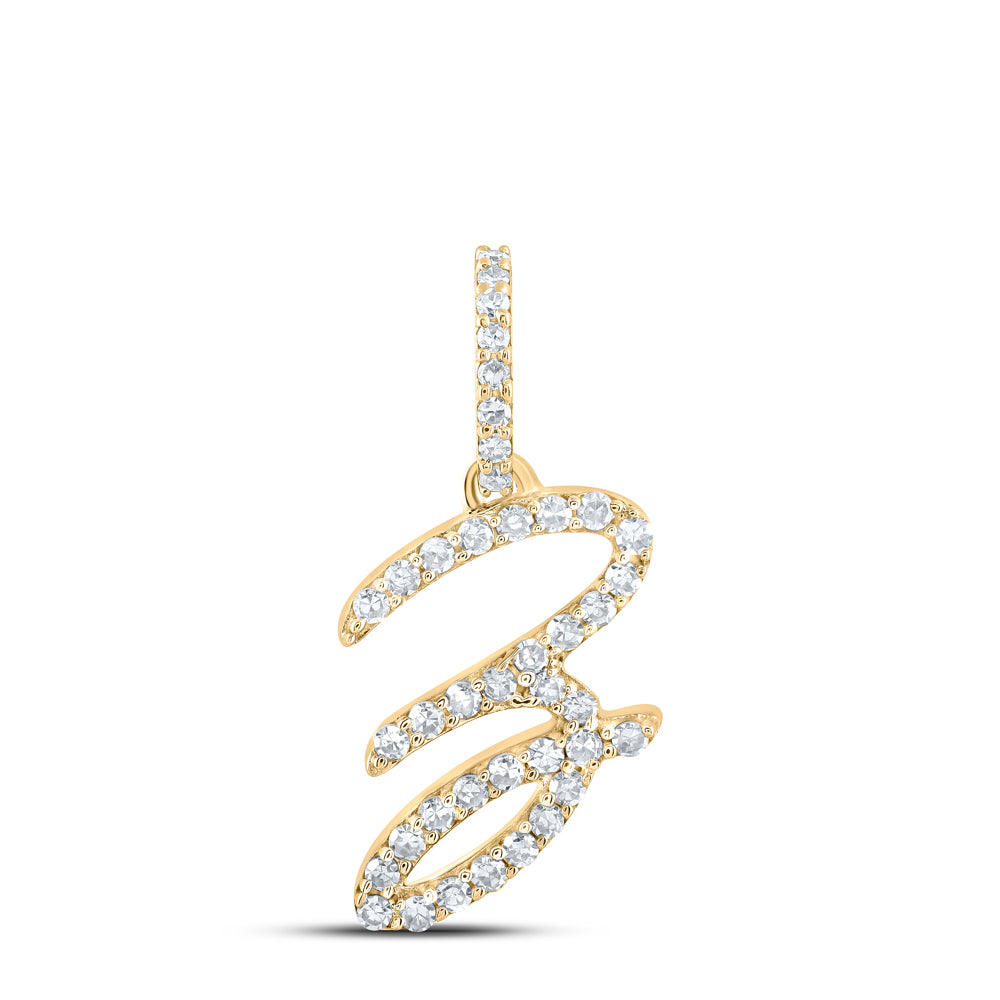0.17 Ctw Natural Diamond Initial Letter Z Pendant in 10k Yellow Gold