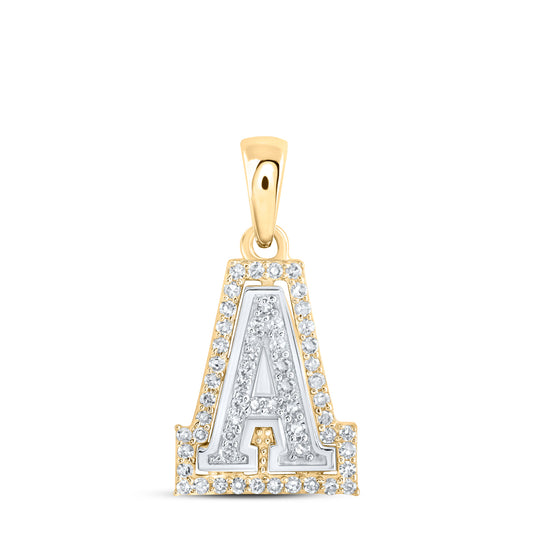0.17 Ctw Natural Diamond Hiphop Block Initial Letter A Pendant in 10k Two-tone Gold