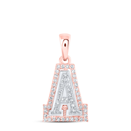 0.17 Ctw Natural Diamond Hiphop Block Initial Letter A Pendant in 10k Two-tone Gold