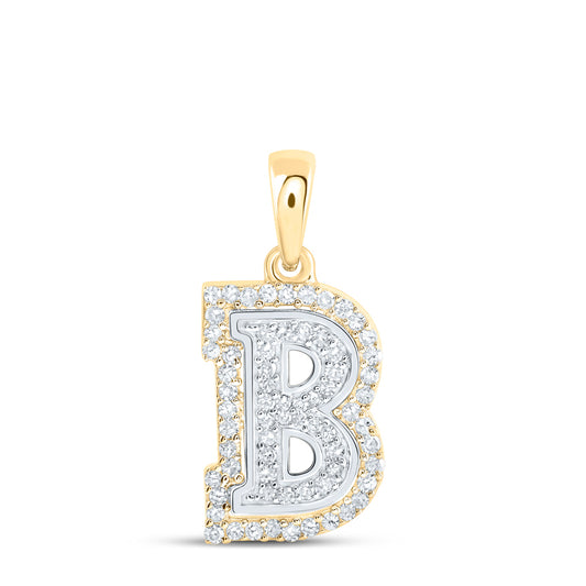 0.19 Ctw Natural Diamond Hiphop Block Initial Letter B Pendant in 10k Two-tone Gold