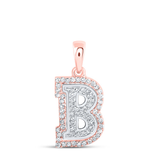 0.19 Ctw Natural Diamond Hiphop Block Initial Letter B Pendant in 10k Two-tone Gold