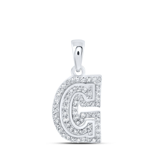 0.2 Ctw Natural Diamond Hiphop Block Initial Letter C Pendant in 10k White Gold