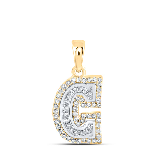 0.2 Ctw Natural Diamond Hiphop Block Initial Letter C Pendant in 10k Two-tone Gold