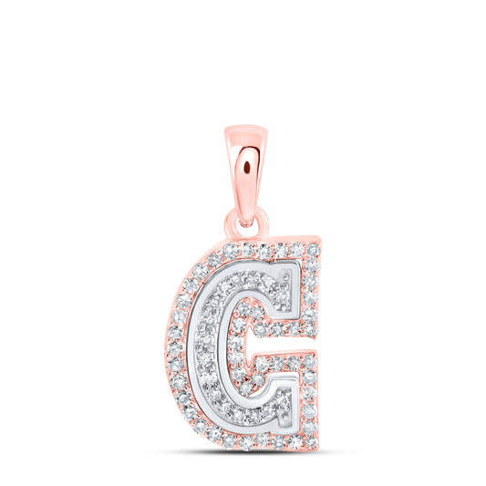 0.2 Ctw Natural Diamond Hiphop Block Initial Letter C Pendant in 10k Rose Gold