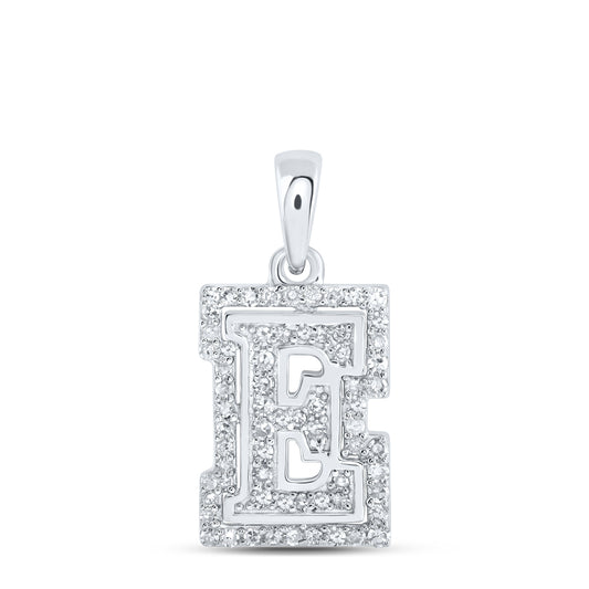 0.22 Ctw Natural Diamond Hiphop Block Initial Letter E Pendant in 10k White Gold