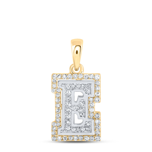 0.22 Ctw Natural Diamond Hiphop Block Initial Letter E Pendant in 10k Two-tone Gold