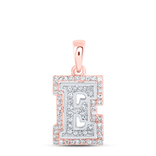 0.22 Ctw Natural Diamond Hiphop Block Initial Letter E Pendant in 10k Two-tone Gold