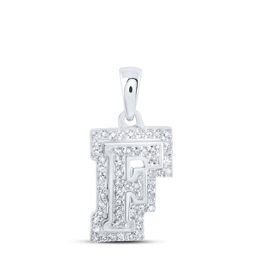 0.18 Ctw Natural Diamond Hiphop Block Initial Letter F Pendant in 10k White Gold