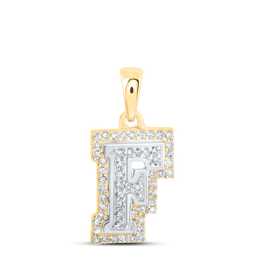 0.18 Ctw Natural Diamond Hiphop Block Initial Letter F Pendant in 10k Two-tone Gold