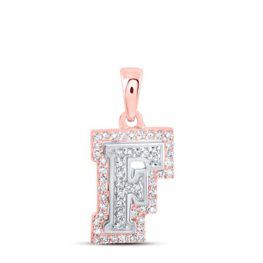 0.18 Ctw Natural Diamond Hiphop Block Initial Letter F Pendant in 10k Two-tone Gold