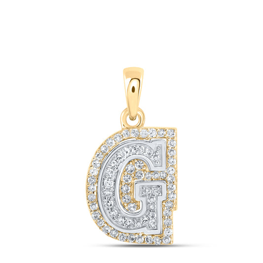 0.21 Ctw Natural Diamond Hiphop Block Initial Letter G Pendant in 10k Two-tone Gold