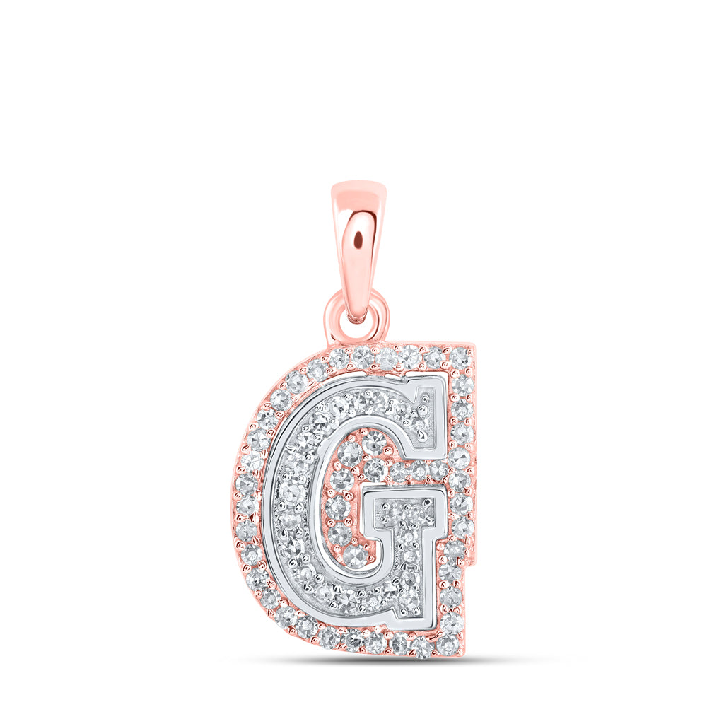 0.21 Ctw Natural Diamond Hiphop Block Initial Letter G Pendant in 10k Two-tone Gold