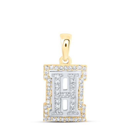 0.21 Ctw Natural Diamond Hiphop Block Initial Letter H Pendant in 10k Two-tone Gold