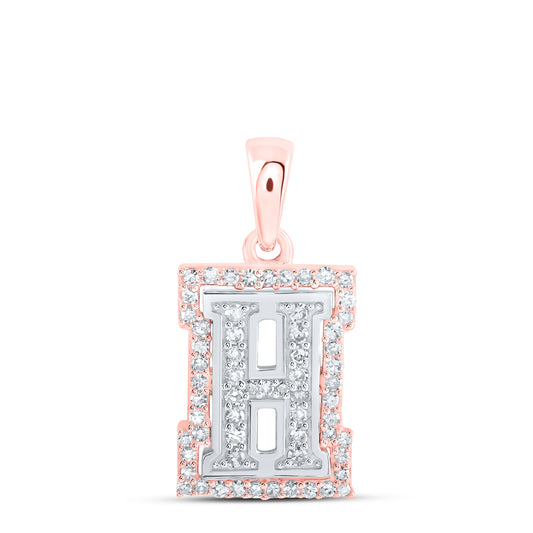 0.21 Ctw Natural Diamond Hiphop Block Initial Letter H Pendant in 10k Two-tone Gold