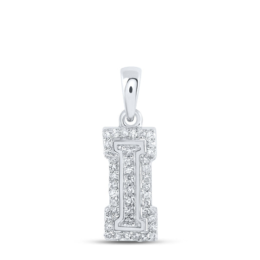 0.14 Ctw Natural Diamond Hiphop Block Initial Letter I Pendant in 10k White Gold