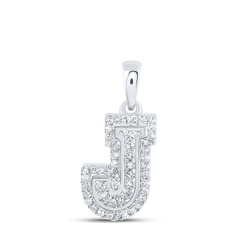 0.16 Ctw Natural Diamond Hiphop Block Initial Letter J Pendant in 10k White Gold