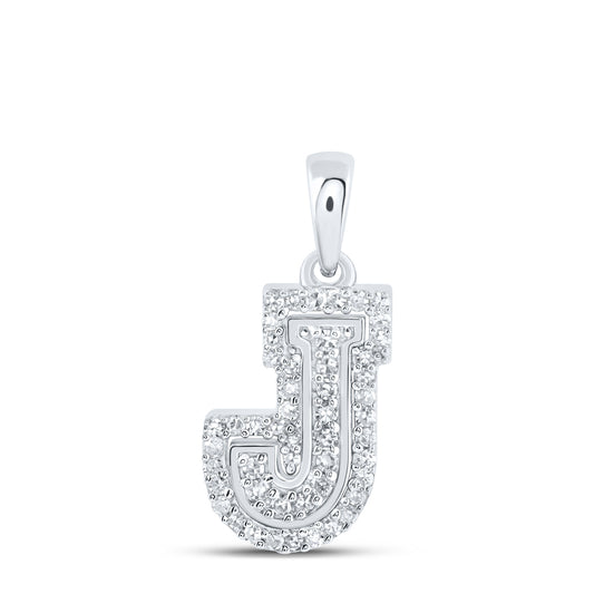 0.16 Ctw Natural Diamond Hiphop Block Initial Letter J Pendant in 10k White Gold